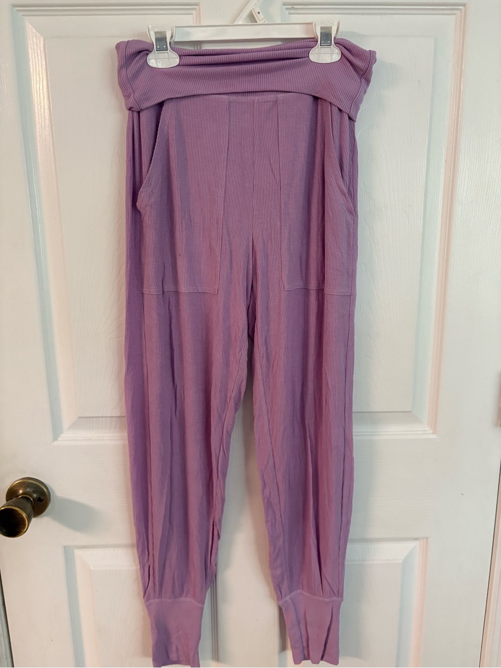 new aerie real Soft Lavender Ribbed fold over Jogger Pants retired item